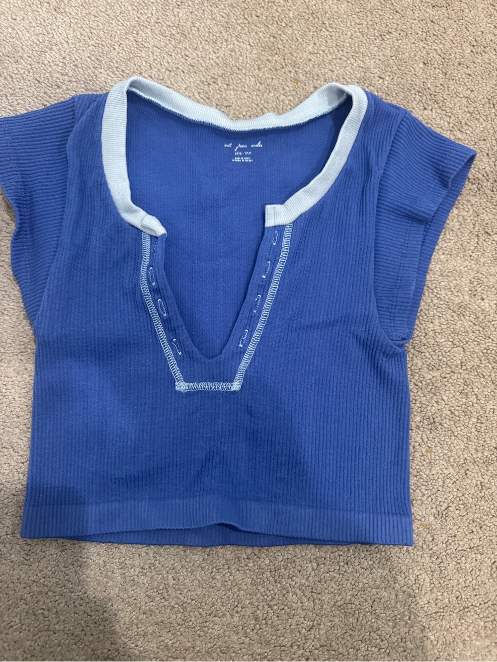 Urban Outfitters Blue Ribbed V-Neck Tank with Light Blue Trim